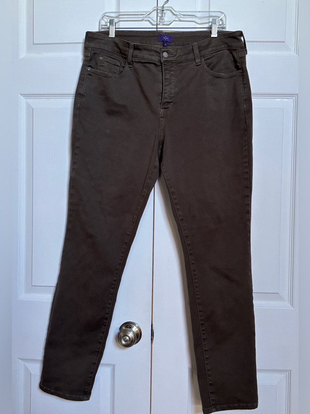 NYDJ Women’s Lift Tuck Slim Straight Jeans Taupe Gray Size 14 Made in USA